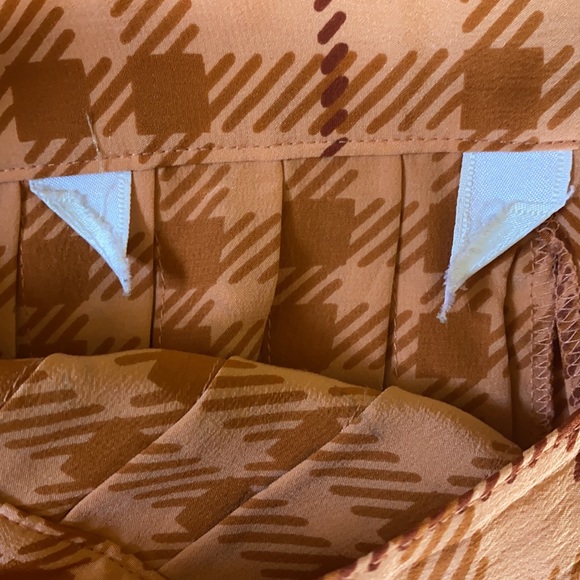 High waist preppy orange plaid pleated midi skirt - Picture 11 of 16